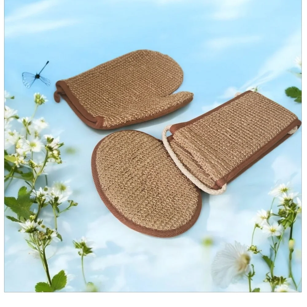 Ramie 3 Pc Bath Body Scrubbing Set Comes In Bag W Instructions NWT